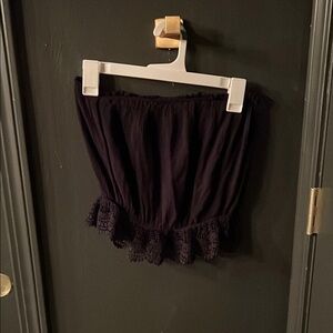 Black Strapless Top with Lace Trim